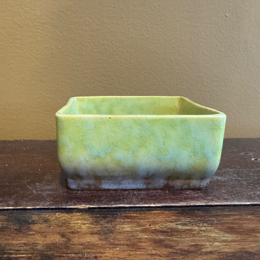 Roseville Pottery USA 240B Green Brown Mottled Art Deco Rectangle‎ Planter Dish